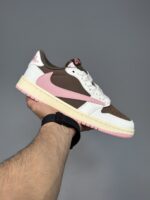 کتونی نایک ایر جردن وان ترویس اسکات قهوه ای صورتی Nike Jordan 1 Travis Scott Low Dark Pony - Image 2